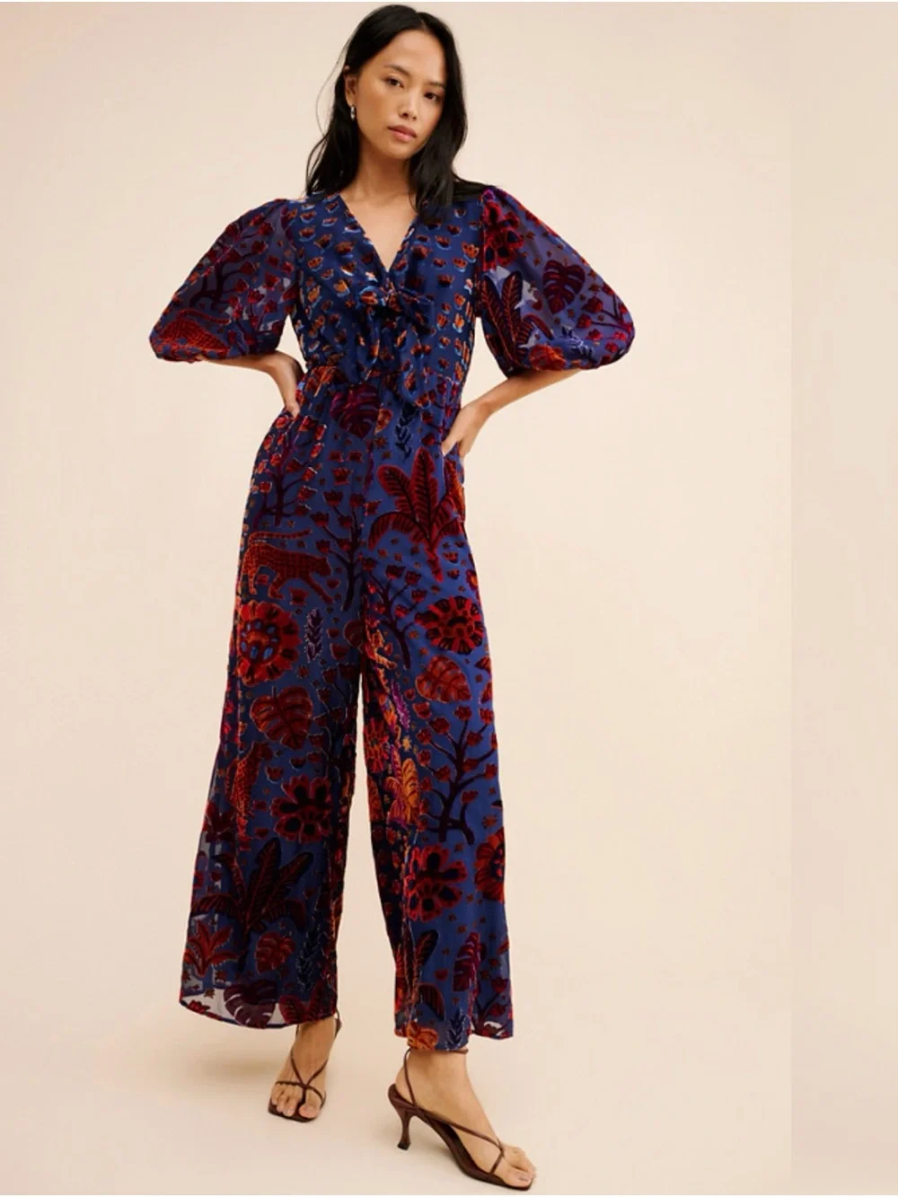 FARM Rio Jaguar Velvet Jumpsuit - Picture 1 of 9